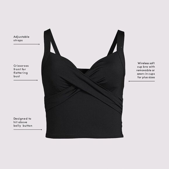 Land's End cropped bikini top soft foam cup deep sea navy adjustable straps 14 - Picture 3 of 8